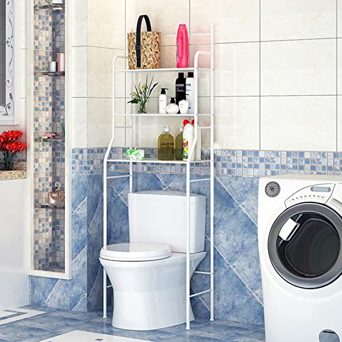 Estanteria sobre Inodoro WC Lavadora Ahorra Espacio Almacenamiento Cuarto Baño,Estante Encima del Inodoro 3 Aseo Mueble Visualización Organizador,157*55*26cm,Blanco