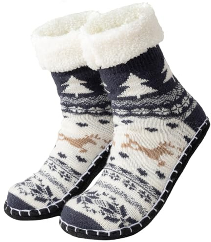 Caudblor Donna Calzini Falt Anti-Glice Caldo Inverno Hüttenocken 36-38 Navy