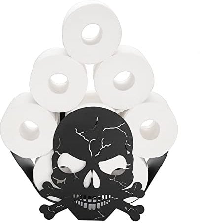 BTSKY Toilettenpapierrollenhalter aus Metall – Mattschwarzer Tier-Stil, Toilettenpapierhalter, freistehend & Wandhalterung, Toilettenpapier-Aufbewahrungsbehälter für Badezimmer, Toilette (Totenkopf)