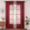 Woaboy Voile Gardinen Vorhänge Transparent Wohnzimmer mit Ösen Stores Gardinen Schlafzimmer Ösenvorhang Scheibengardine Schlaufengardinen Modern 2er Set 140x215 cm (B x H) Wein Rot