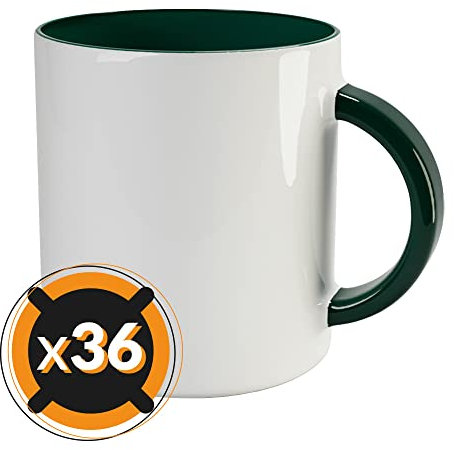 PixColor - 36 Tazas de sublimación de cerámica blanca con interior de color verde | 350 ml de capacidad (11 oz) | Categoría AAA | Aptas para microondas y lavavajillas | Compatibles con Cricut