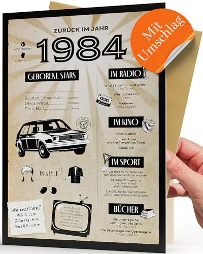 Geburtstagskarte 40 Mann & Frau - Besondere Karte 40 Geburtstag mit Umschlag - 1984 Nostalgische Geburtstagsgeschenk für Frauen und Männer - 40 Geburtstag Frauen & Männer Lustige Geschenkidee