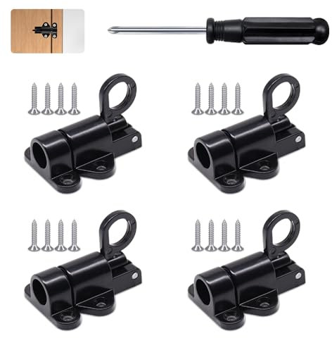 ZOESURE 4 Stück Automatische Verriegelung Türriegel, Automatische Türriegel Schwarz Federverriegelung mit Schraube, Schieberiegel Verriegelung Spring Bounce Türschraube für Fenster Holztüren