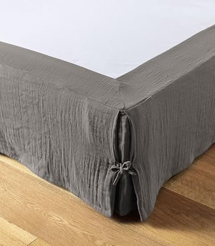 Cache sommier L’Effet Papillon - Housse sommier 100% Double Gaze de Coton Hauteur 30cm [ Cache-sommiers ] (Gris Granit, 180x200 cm)