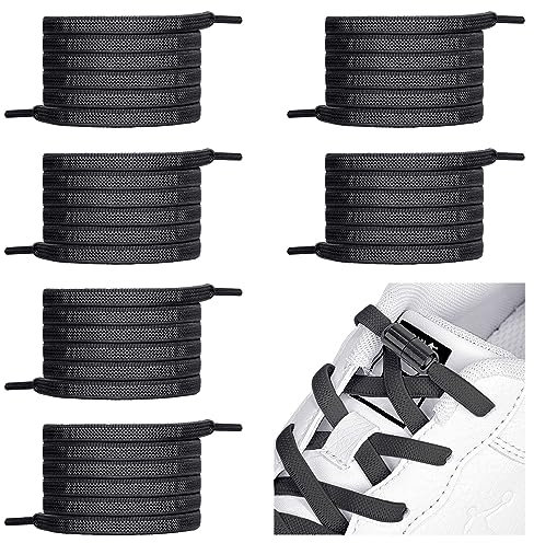 Schnürsenkel Ohne Binden, 6 Paar Elastische Schnürsenkel mit Metallkapsel, Schnürsenkel Schleifenlose Schuhbänder mit Kapseln, No Tie Shoelaces für Sneaker, Laufschuhe, Sporschuhe (6 Schwarz)