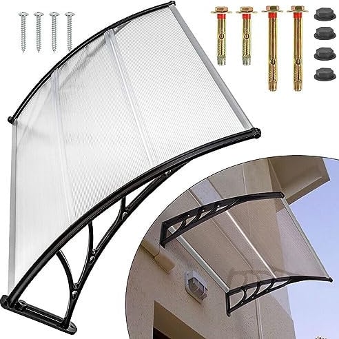 Front Door Canopy Awning Shade 1.5m Outdoor Window Rain Shelter Cover For Back Door Porch Window With Support Weatherproof Gray