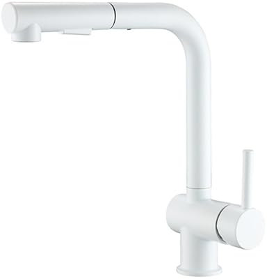 Robinet de Cuisine avec Douchette Extractible, Mitigeur Cuisine Pivotant à 360° Poignée Unique Eau Froide et Chaude 2 Modes Robinet Cuisine-Blanc