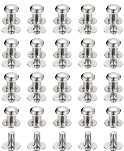 QUARKZMAN 6mm Vite a Testa Sferica Rivetti Bottone Nipplo, Confezione da 20 per Artigianato in Pelle Fai da Te Borsa Cintura, Tono Argento