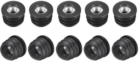 QUARKZMAN 24 Stück Kunststoff-Gewindeeinsätze mit M8-Gewinde, für 22mm/0,86 Außendurchmesser Rundrohr, verstellbare runde Schwarze Kunststoffstopfen, Stuhlbeinkappen Möbelbein-Stopfen