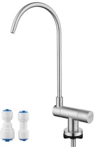 ONECE Wasserhahn Osmoseanlage mit 1/4 und 3/8 Zoll für Wasserreinigern und Wasserfiltern, Umkehrosmose (RO) Wasserhahn mit 360° drehbar und Klappbar, Osmose-hahn, Edelstahl gebürstet matt