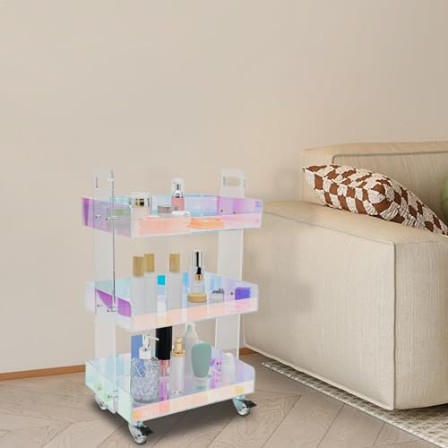 EurHomePlus 3 Etagen Beistelltisch für Wohnzimmer, Modern Stil, Multifunktionstisch mit Rollen, aus hochwertigem Acryl gefertigt, Klar, Bunt