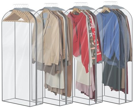 Syeeiex 4 x Kleidersack Lang I 127 x 60 x 25 cm I Transparent Anzugtasche Kleidersäcke, Kleidersack Abdeckung mit Reißverschluss, Kleiderhülle für Anzug und Kleid Atmungsaktive Anzugtasche für Reisen