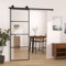 Gecheer Porta,Scorrevole,con Set Binario,con Ferramenta,in Vetro ESG e Alluminio,Nero e Trasparete,76x205 cm,3 Barre Orizzontali,Set Porte Sorrevoli con Kit Binario,Porta Scorrevole in Vetro