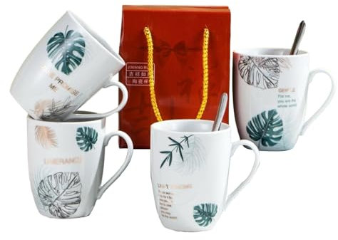 CAPIJIONG 350ml/12oz Lucky Italian Home Ceramic Mug With Spoon Creative Little Panda Coffee Cup-Leaf Cup - Random One