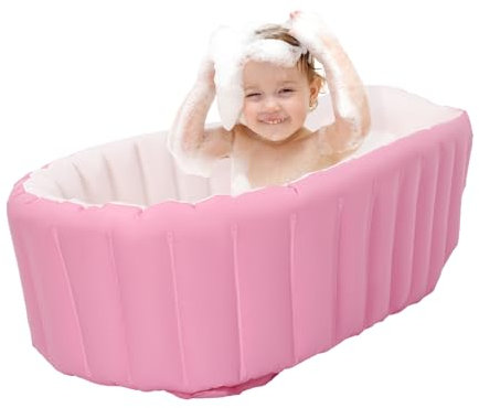 Bañera hinchable de PVC plegable para bebés Bañera portátil para niños pequeños, 0-3 años, 98 x 64 x 28 cm (rosa)