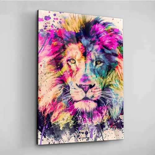 Acrylglas Pop Art Graffiti Löwe bunt Lion farbig Wand Abstrakt Wandbilder Glasbilder Wohnzimmer Schlafzimmer Büro Wanddekoration Deko XXL günstig (Acrylglas auf Metall, 120x80 cm)
