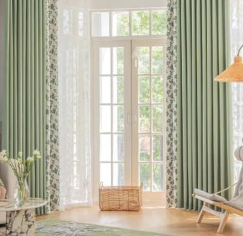 Whoiy Grün Vorhänge Verdunkelung Jacquard mit Ösen 2er Set, Fenster Gardine Vorhang Chenille Moderne Patchwork Wohnzimmer Verdunkelungsvorhänge, 244x137 cm