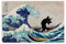The Great Wave off Kanagawa Poster, Schwarzes Lustiges Katzenposter, Katsushika Hokusai Leinwand, Leinwand-Wandkunst Für Zuhause Schlafzimmer Wohnzimmer Badezimmer Ästhetik (12x18 Ungerahmt)