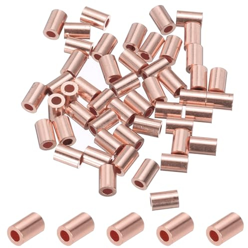 PATIKIL 1/16/ 1.5mm Draht Seil Stopfen Hülse 50Stk Kupfer Crimping Schlaufe Hülse Ende für Draht Seil Kabel Aderendhülse Gold Ton