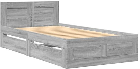 vidaXL Bettgestell, Bett mit Kopfteil, Bettrahmen mit Lattenrost, Einzelbett Schlafzimmerbett mit Stauraum, Grau Sonoma 100x200cm Holzwerkstoff