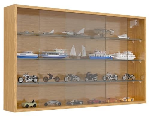 VCM Glasvitrine hängend | Vitrine Glas | Maße: H. 60 x B. 100 x T. 15 cm | Hängevitrine Glas | Modern und platzsparend | Glas Vitrinenschrank - Drivalo XL Honig-Eiche