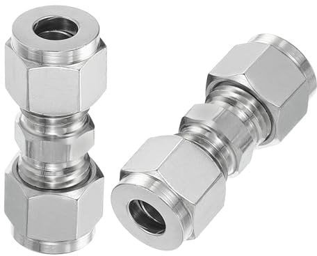 PATIKIL 304 Stainless Steel Compression Tube Fitting Union 5/16 ID x 11/16 OD, 2 Pcs Straight Connect Pipe Adapter for Water Garden Irrigation System, Silver