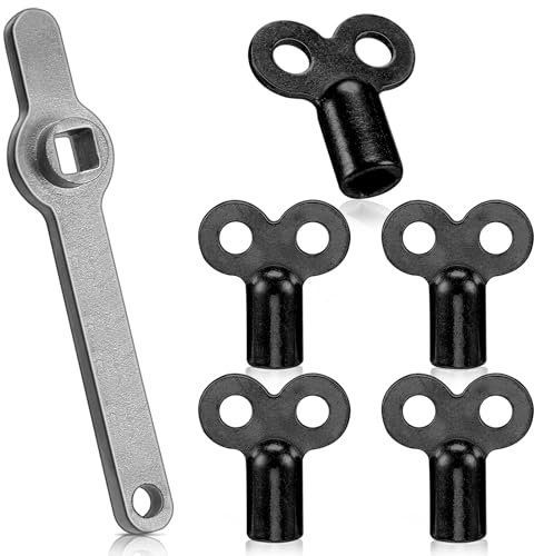 Photect 6 Pcs Clé de Purge pour Radiateur Comprenant 1 Clé Carrée pour Radiateur Clé de Radiateur en Acier Inoxydable 5 Clés de Chauffage en Alliage de Zinc Universelles avec Trou de Suspension(Noir)