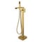 Wasserfall-Badewannenarmatur mit hohem Durchfluss, freistehende Wannenarmatur, Bodenmontage, Messing, Einhebel-Badarmatur mit Handbrause, Wasser kann von der Seite eintreten, gebürstetes Gold (A)