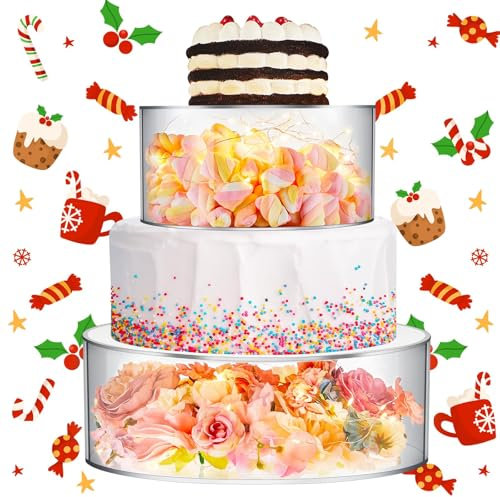 Digiele Présentoir à gâteau, 2 Pièces Planches Gâteaux en Acrylique pour Table à Dessert Cupcakes, Cylindre Transparent Remplissable Rond avec LED Décoratif pour Anniversaire, Mariage et Fête(6 8)