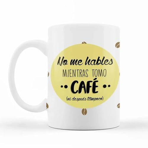 Wondernastic - Taza No me hables mientras tomo café, Capacidad 350 ml, Color Blanco, Taza de Cerámica, Apta para Lavavajillas y Microondas, Divertido y Original, Diseño Exclusivo