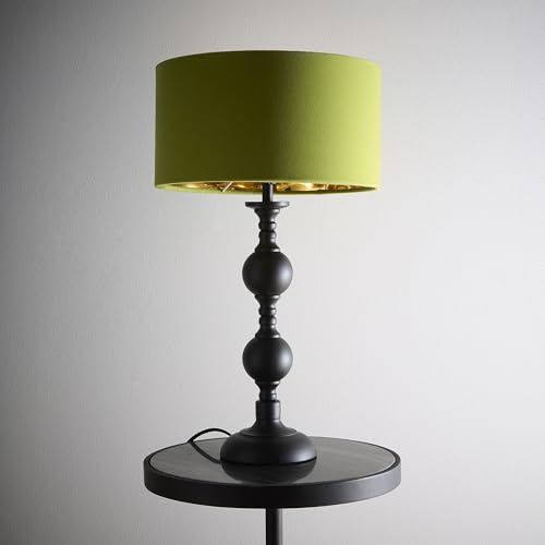 K LIVING Churchgate Black Metal Base Table Lamp with Green Velvet Shade | Elegant Tapered Design with Reflective Gold Interior for Warm Lighting | Modern Decorative Lighting Solution for Home