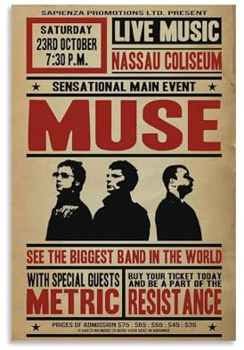 XXQPO Band-Poster für Muse, Vintage-Poster, Leinwand, Wandkunst für Heimdekoration, Wohnzimmer, Schlafzimmer, 50 x 75 cm, ungerahmter Stil