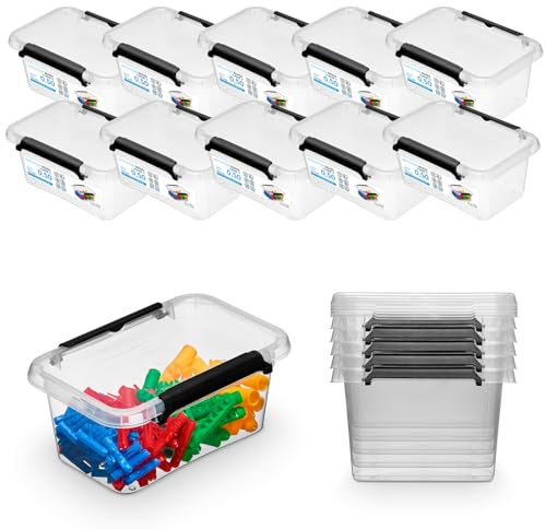 Pullmer Aufbewahrungsbox mit Deckel, Aufbewahrungsbehälter, Stapelboxen, Kisten, Kunststoffbox 10-er Set, Boxen 0,5L, 15x9,5x6,5 cm
