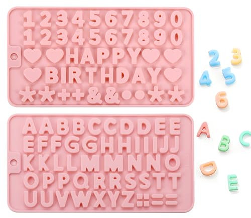 Silikonform Buchstaben Zahlen Alphabet Schokoladenform Silikonformen Gießformen Buchstaben Zahlen Set für Kuchen 2 Stück Pink