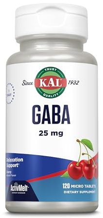 KAL GABA ActivMelt™ | 25 mg | 120 Tabletten | vegan | ohne Gentechnik | laborgeprüft | Nahrungsergänzungsmittel mit Kirsch Geschmack | Stress Antwort System & Gegenspieler von Glutamat