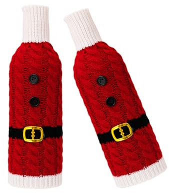 Ruarby Pack Of 2 Christmas Striped Knitted Wine Bottle Covers Wine Bottle Sweater For Holiday Decoration
