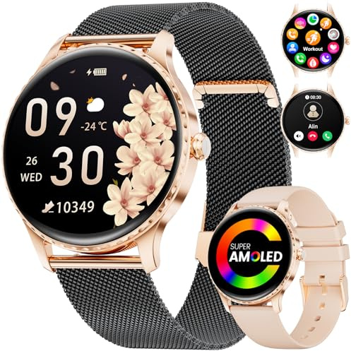 LIGE Smartwatch Damen mit Telefonfunktion, 1.32 AMOLED Fitnessuhr mit 100+ Sportmodi, Herzfrequenz Schlafmonitor Menstruationszyklus, IP68 Wasserdicht Armbanduhr für Android iOS (FV22-G)