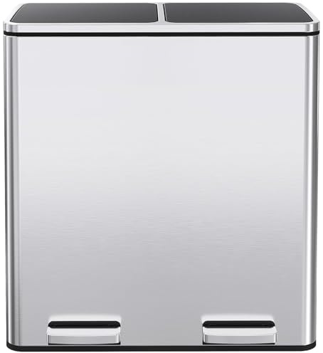 Clevich Pattumiera da cucina, 2 x 30 litri, 2 scomparti, sistema di raccolta differenziata 60 l, 2 secchi interni in plastica, coperchio softclose, pattumiera a pedale, coperchio pieghevole, in