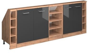 Vicco Dachschrägenschrank-Set Rion, Anthrazit Hochglanz/Goldkraft Eiche | B210 x T46 cm, 5er Set, platzsparend für Dachschrägen