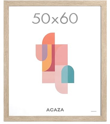 ACAZA Bilderrahmen 50x60 cm Eiche Hell, MDF Holz mit bruchsicherem Acrylglas, Große Rahmen für Photos, Poster und Puzzles, Wandmontage, Hoch- und Querformat
