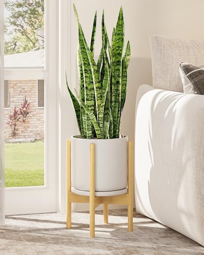 Bamworld Adjustable Plant Stand Indoor, Bamboo Plant Holder 8 to 12 Inches, Small Corner Planter Stand for Indoor Plants, Single Floor Plant Stand for Living Room Balcony Bedroom（Natural）