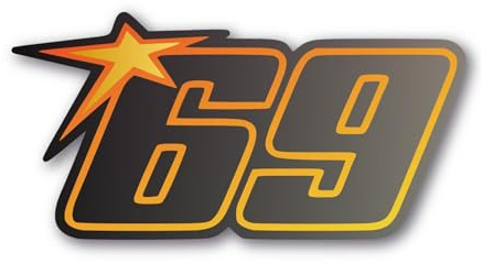 Aufkleber Startnummer 69 Zahl mit auffälligem Stern in Schwarz Orange Gelb | Vinyl Race tuning Sticker wetterfest mit Schutzlaminat Digitaldruck | Stickerfreaks | 10x5cm (S)