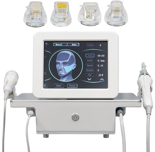 Rf Microneedling Machine, Gold Microneedle Rf, Micro-Needle Radio Frequency Device, Skin Tightening Machine for Face with 4 Heads 2 Handles Anti-Aging Wrinkle Removal Acne Stretch Mark Treatment