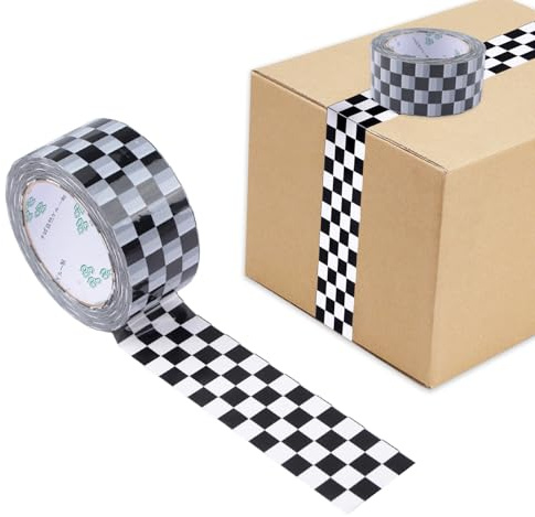 HICOHAND Packband mit Karomuster, 200 Meter, 2 Rollen, wasserdichtes Packband, schwarz-weiß, dekorativ für Bastelarbeiten, Versiegelung von Kartons, Briefkästen