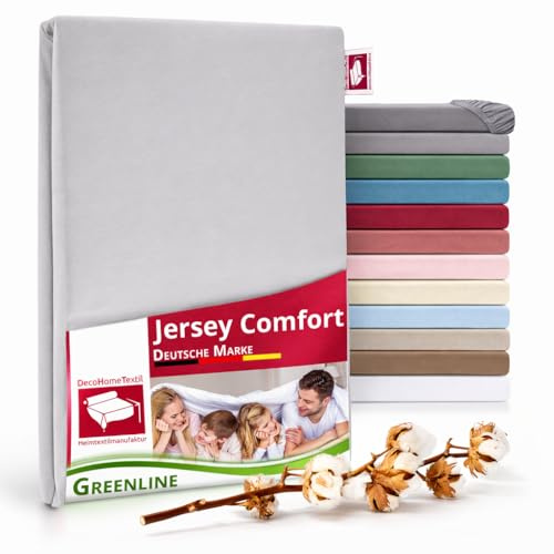 DecoHomeTextil Spannbettlaken, Hellgrau 90-100x200 cm | Greenline Serie, Premium Jersey, 100% Baumwolle, Bettlaken, Spannbetttuch