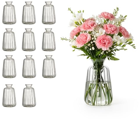 ARATERVIO Kleine Glasvasen 6er Set – Mini Vasen für Tischdeko Hochzeit – Vintage Glasvasen Set für Blumen, Trockenblumen & Wohnraum Deko – Dekorative Glasvase für Feste & Zuhause (Grau, 12PCS)