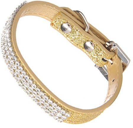 LOVPE,Dog Collar,Glitter Powder Leather+Bling Crystal Pet Collar, [Adjustable Collars for Dogs] Neck 8~11 inch (XS, Gold)
