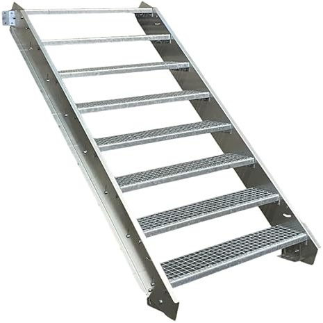 8 Stufen Stahltreppe Breite 110cm Geschosshöhe 120-160cm / Robuste Außentreppe/Wangentreppe/Stabile Industrietreppe für den Außenbereich/Inklusive Zubehör