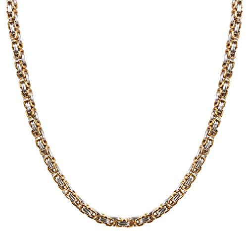 JewelryWe Schmuck Herren Halskette, 5mm Breite Edelstahl Biker Link Königskette Panzerkette Kette, Gold Silber, Länge 26 Zoll