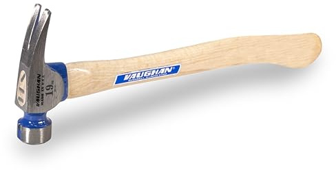 Vaughan California Framer Hammer, 19 Oz, Plain Face, Curved Handle, CF2HCP | Smooth Face, American Forged High Carbon Steel, Hickory Handle, Magnetic Nail Starter, VN11610